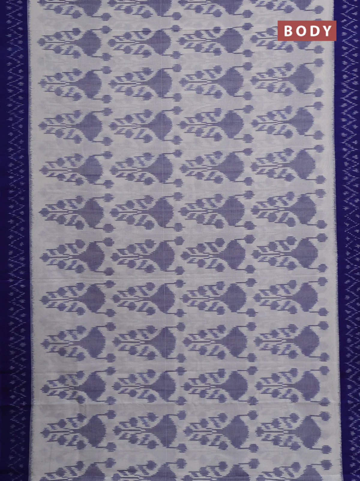 Ikat cotton saree off white and blue with allover ikat weaves and ikat woven border - Image 2