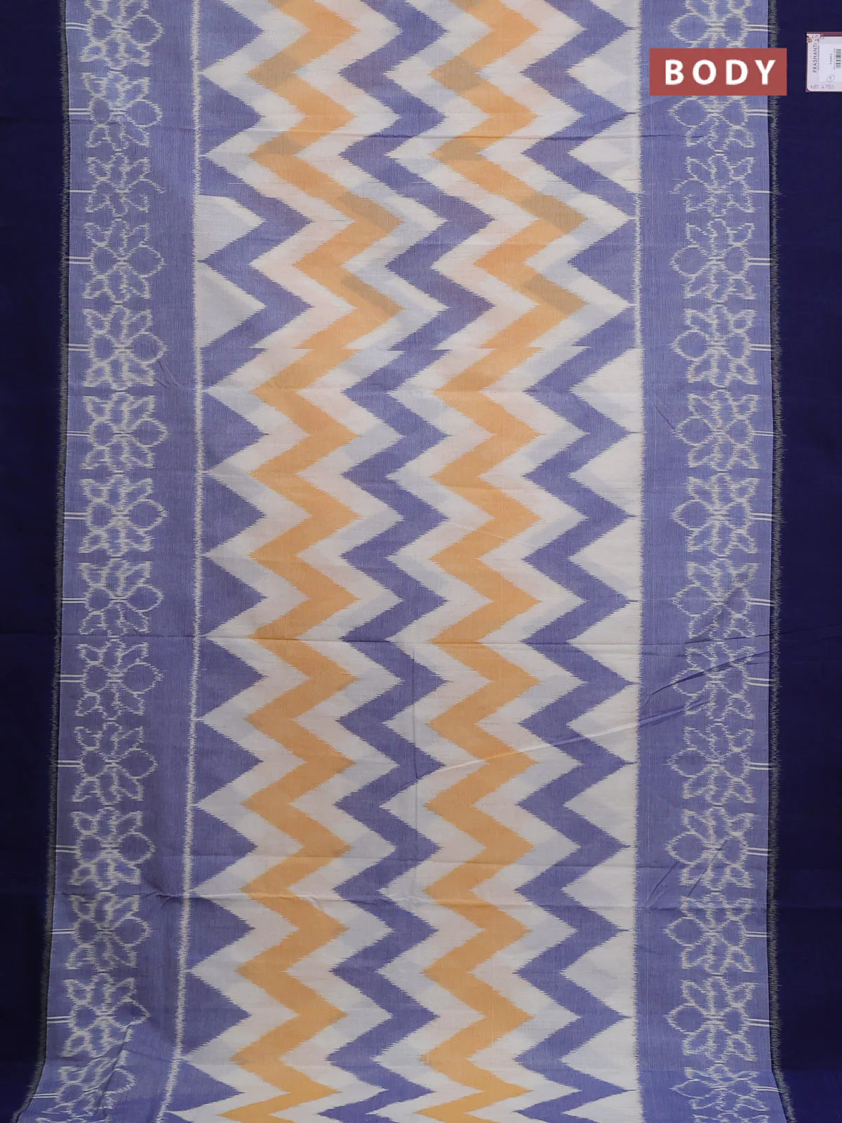 Ikat cotton saree off white and blue with allover ikat weaves and long ikat woven & simple border - Image 2