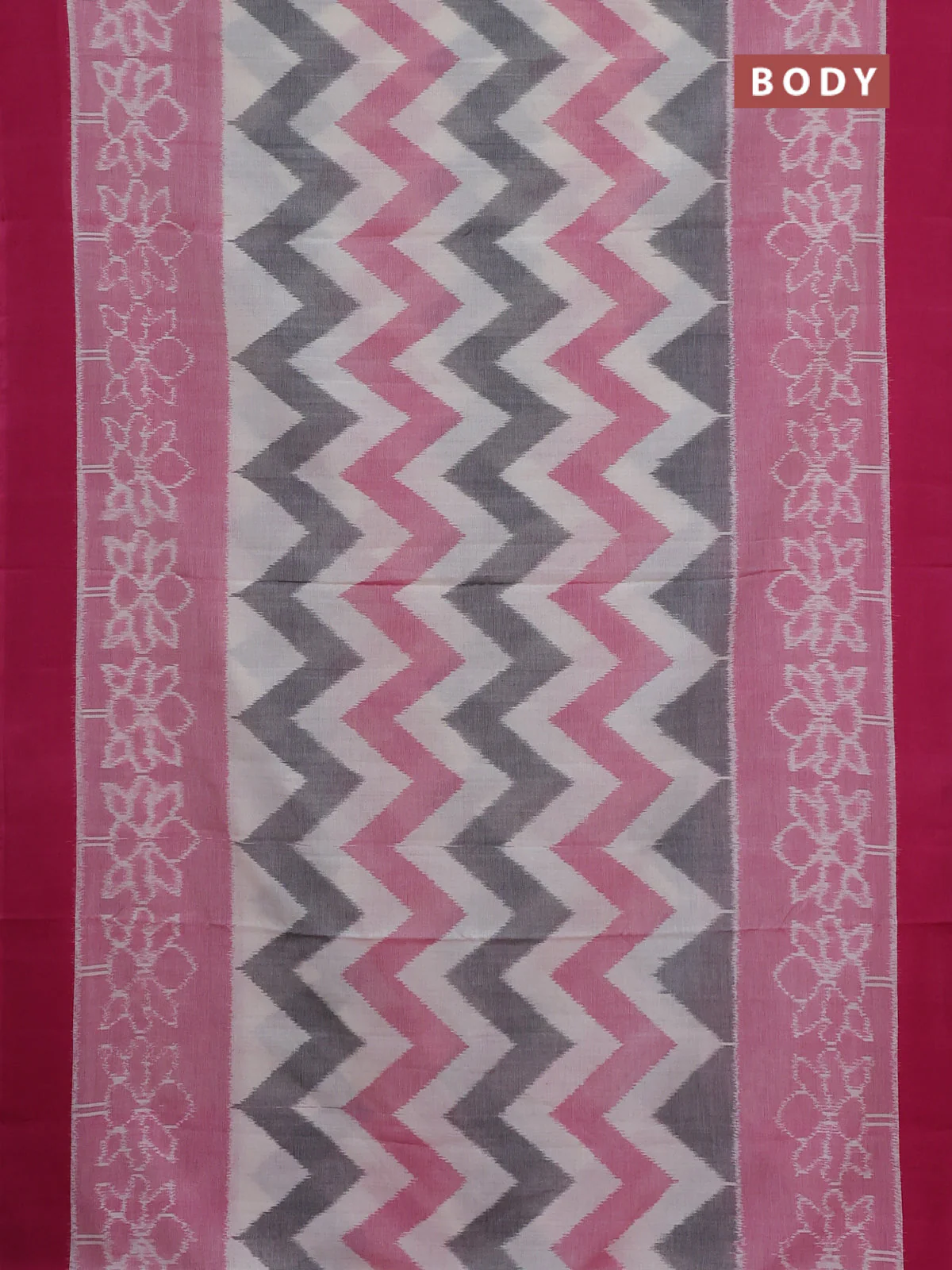 Ikat cotton saree off white and pink with allover ikat weaves and long ikat woven & simple border - Image 2