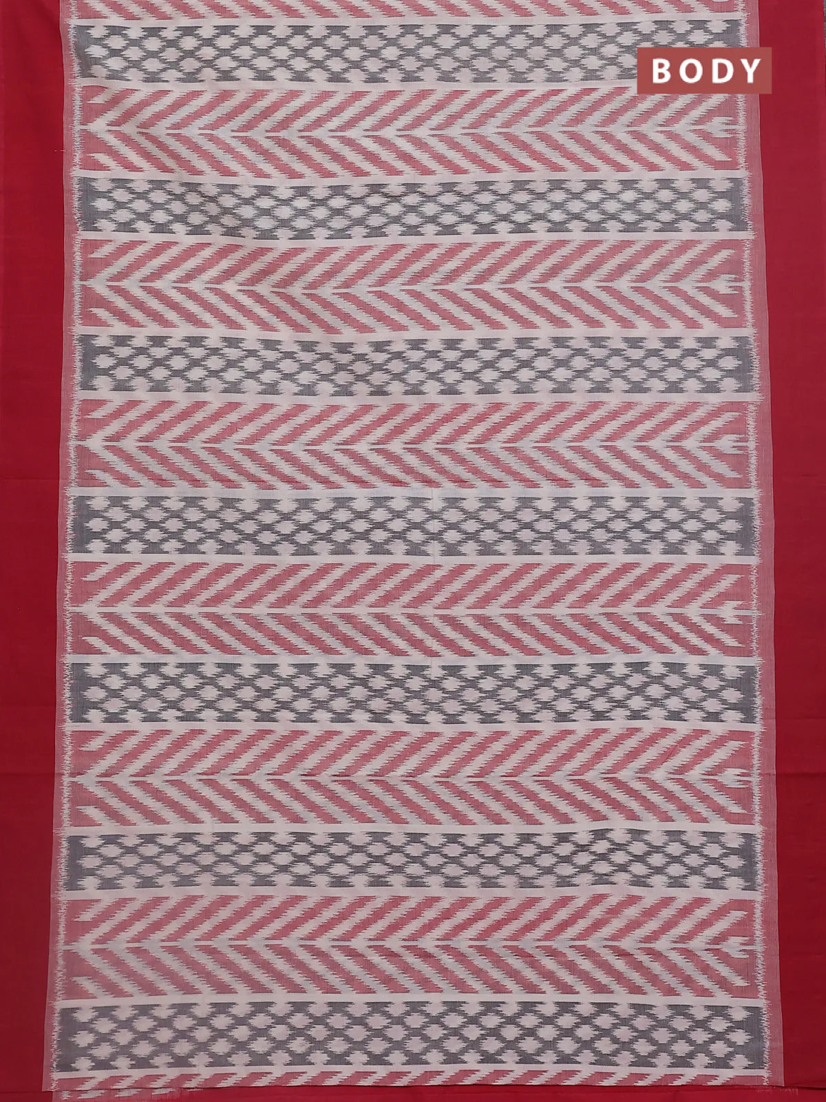 Ikat cotton saree off white and pink with allover ikat weaves and simple border - Image 2