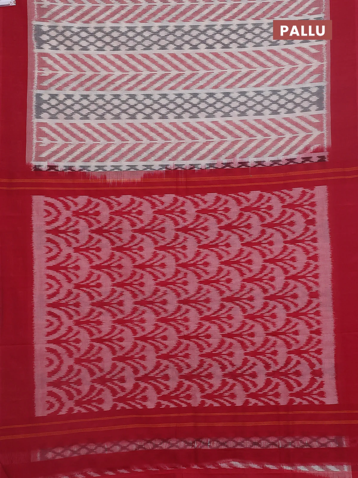Ikat cotton saree off white and pink with allover ikat weaves and simple border - Image 3