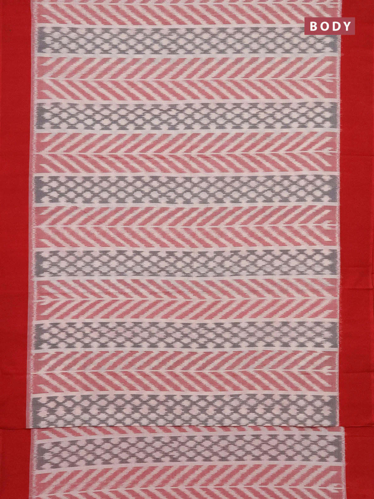Ikat cotton saree off white and red with allover ikat weaves and simple border - Image 2