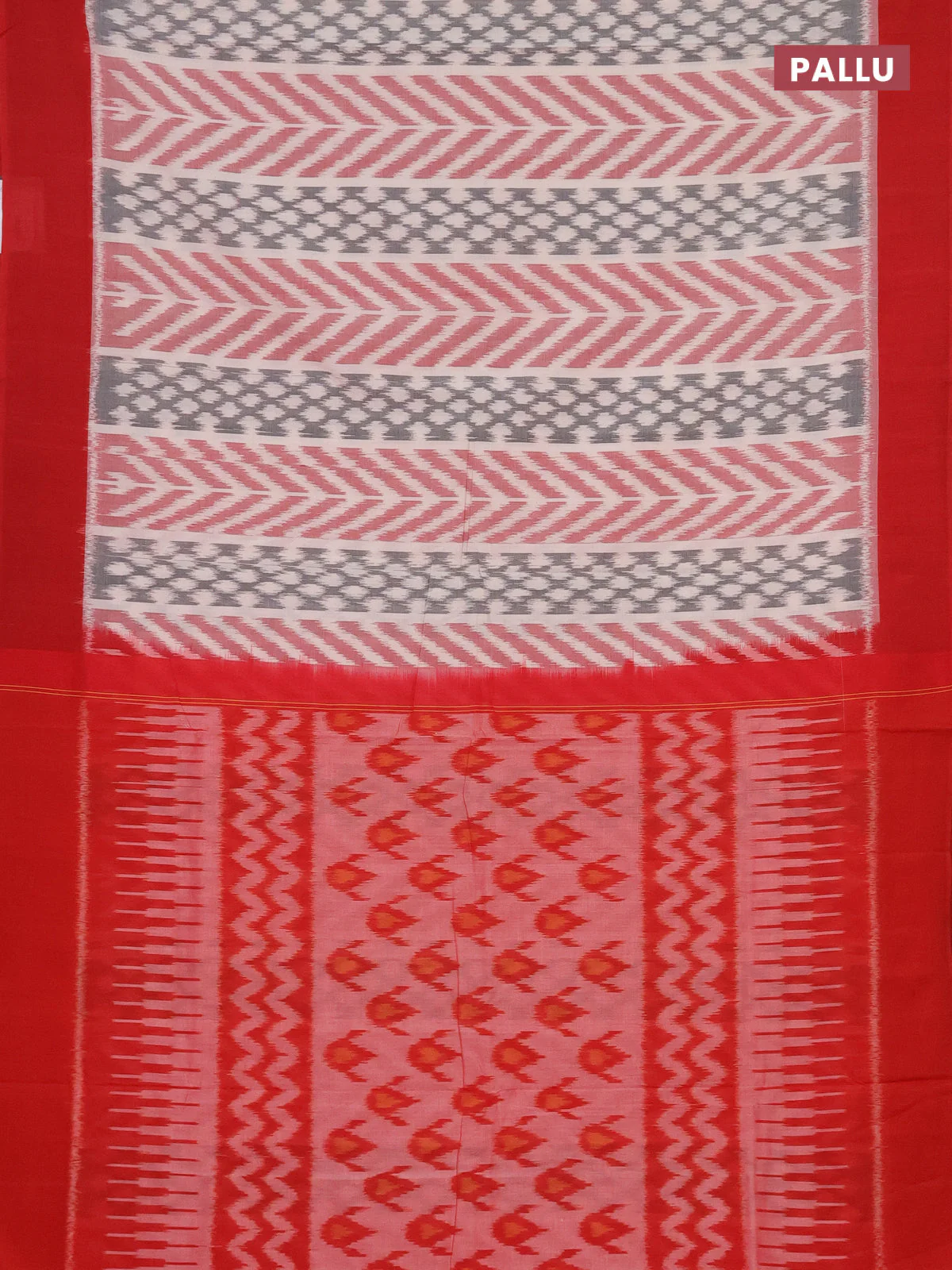 Ikat cotton saree off white and red with allover ikat weaves and simple border - Image 3
