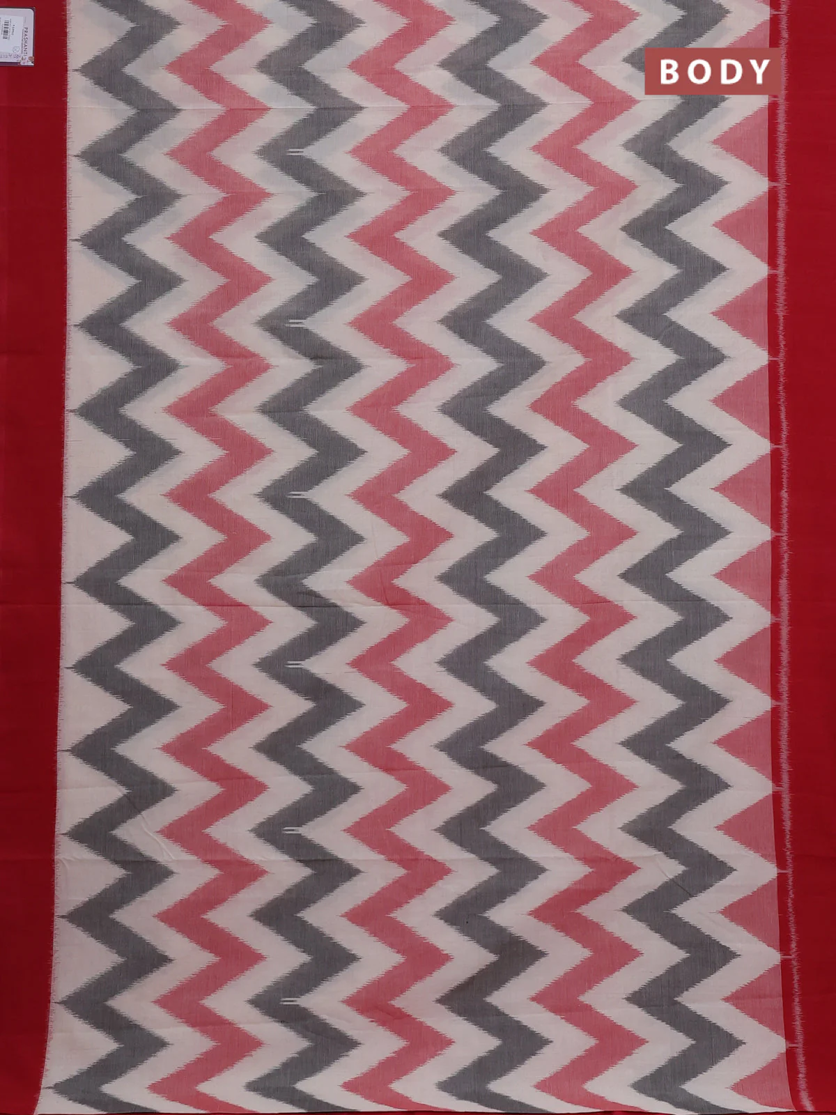 Ikat cotton saree off white and red with allover ikat weaves and simple border - Image 2