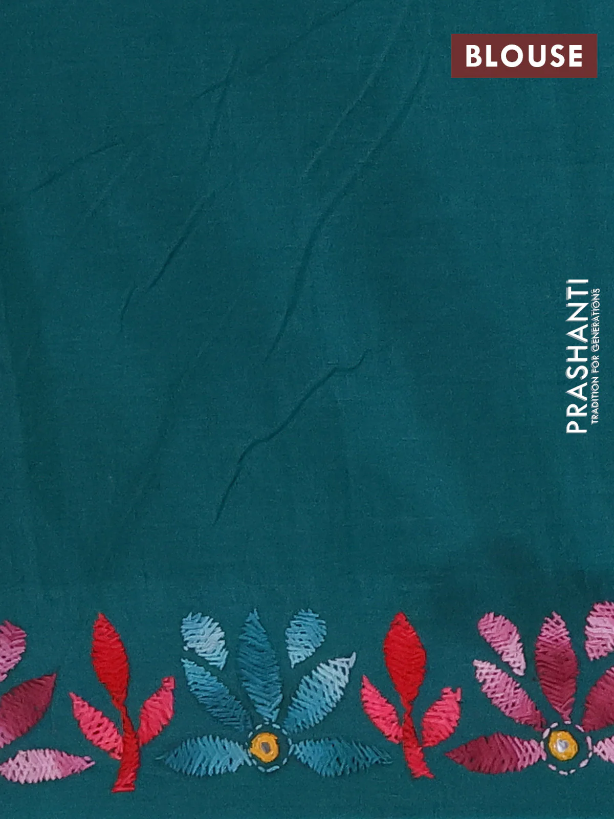 Ikat cotton saree off white and teal green with allover ikat woven buttas and kantha stitch work pallu - Image 4