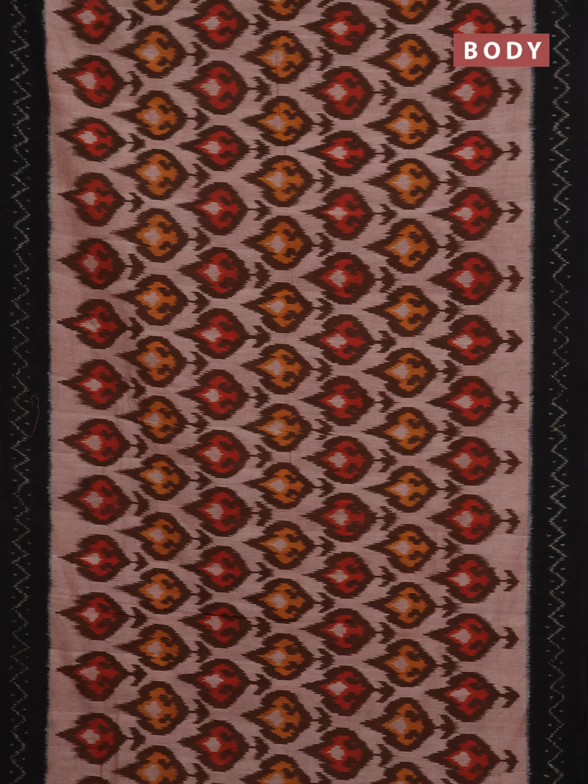 Ikat cotton saree pastel brown and black with allover ikat weaves and ikat woven border - Image 2