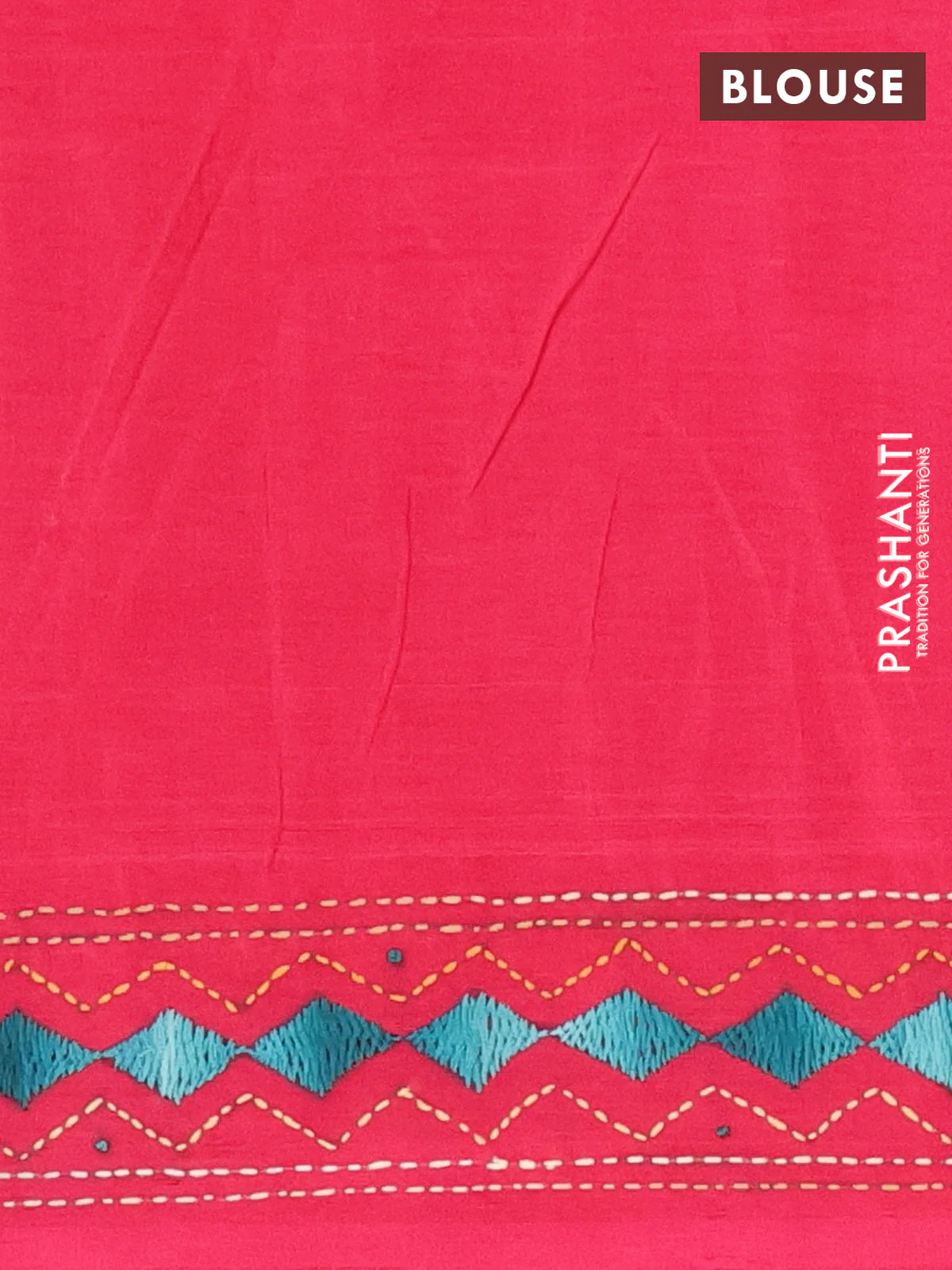 Ikat cotton saree peach shade and pink with allover ikat weaves and kantha stitch work pallu - Image 4