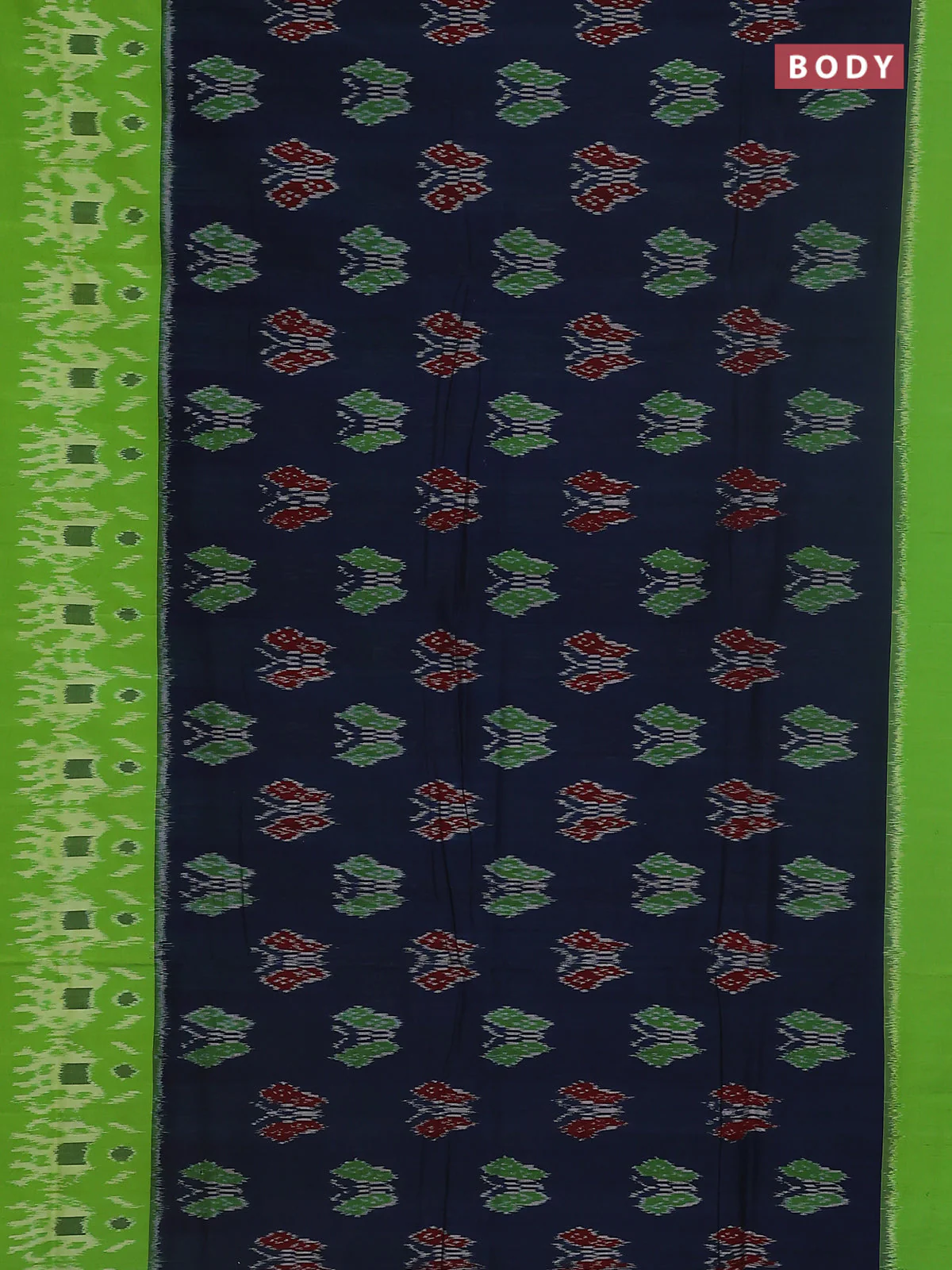 Ikat cotton saree peacock blue and light green with allover ikat butta weaves and long ikat style border - Image 2