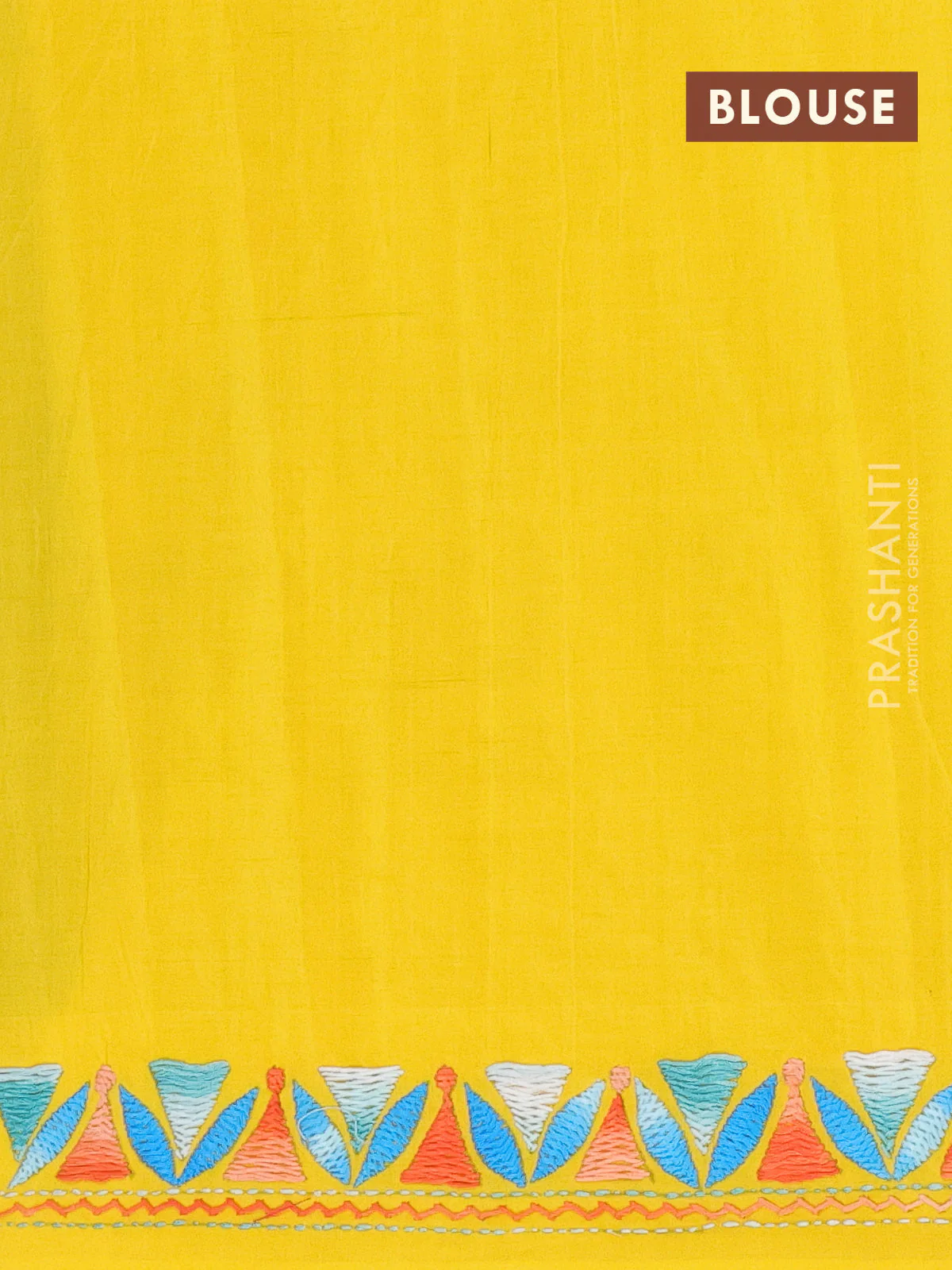 Ikat cotton saree peacock blue and yellow with allover ikat weaves and kantha stitch work pallu - Image 4