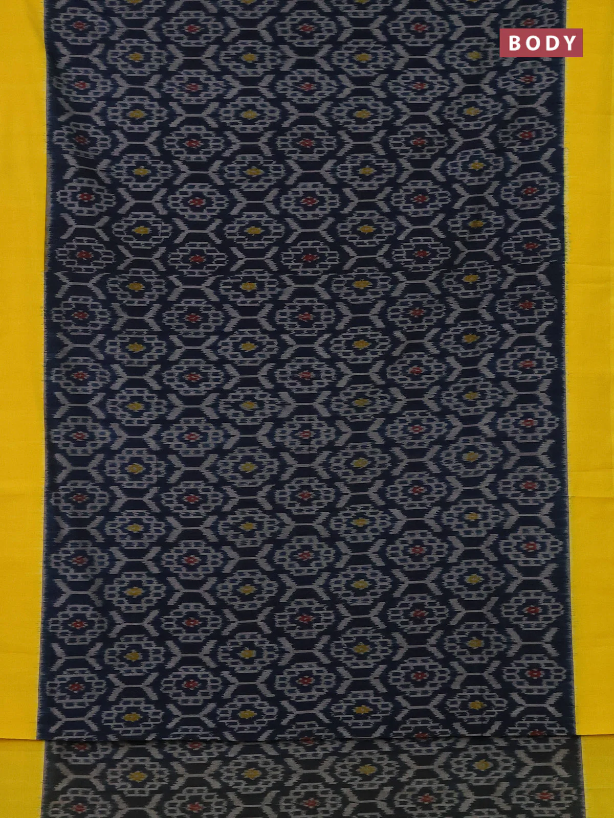 Ikat cotton saree peacock blue and yellow with allover ikat weaves and simple border - Image 2