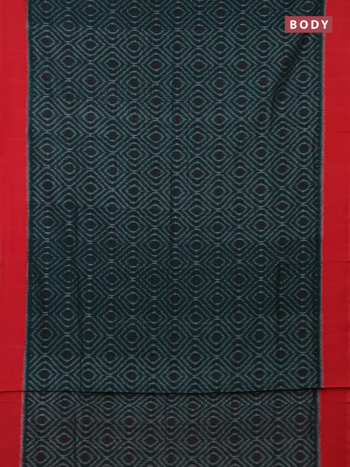 Ikat cotton saree peacock green and pink with allover ikat weaves and simple border - Image 2
