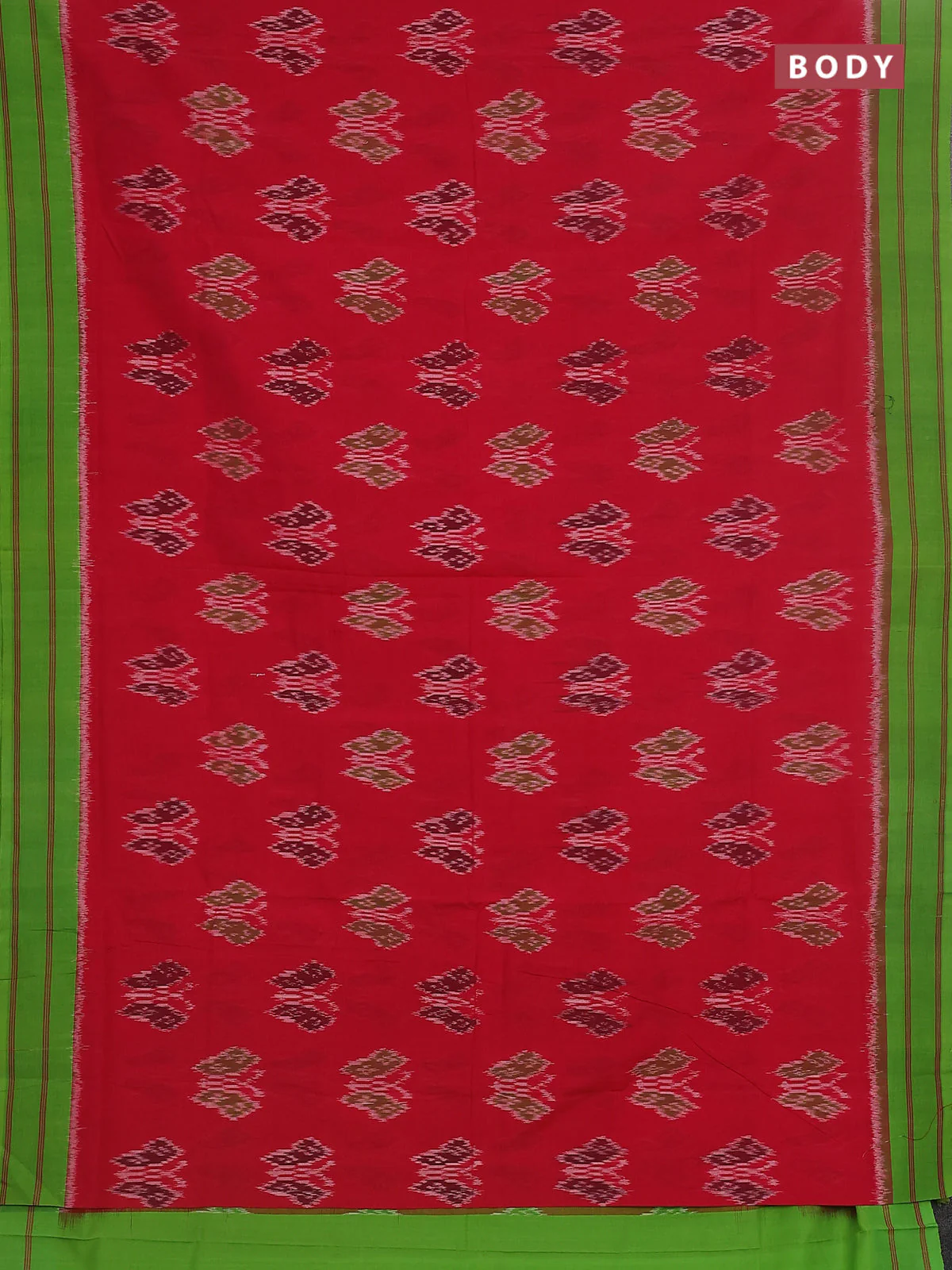 Ikat cotton saree pink and light green with allover ikat butta weaves and simple border - Image 2