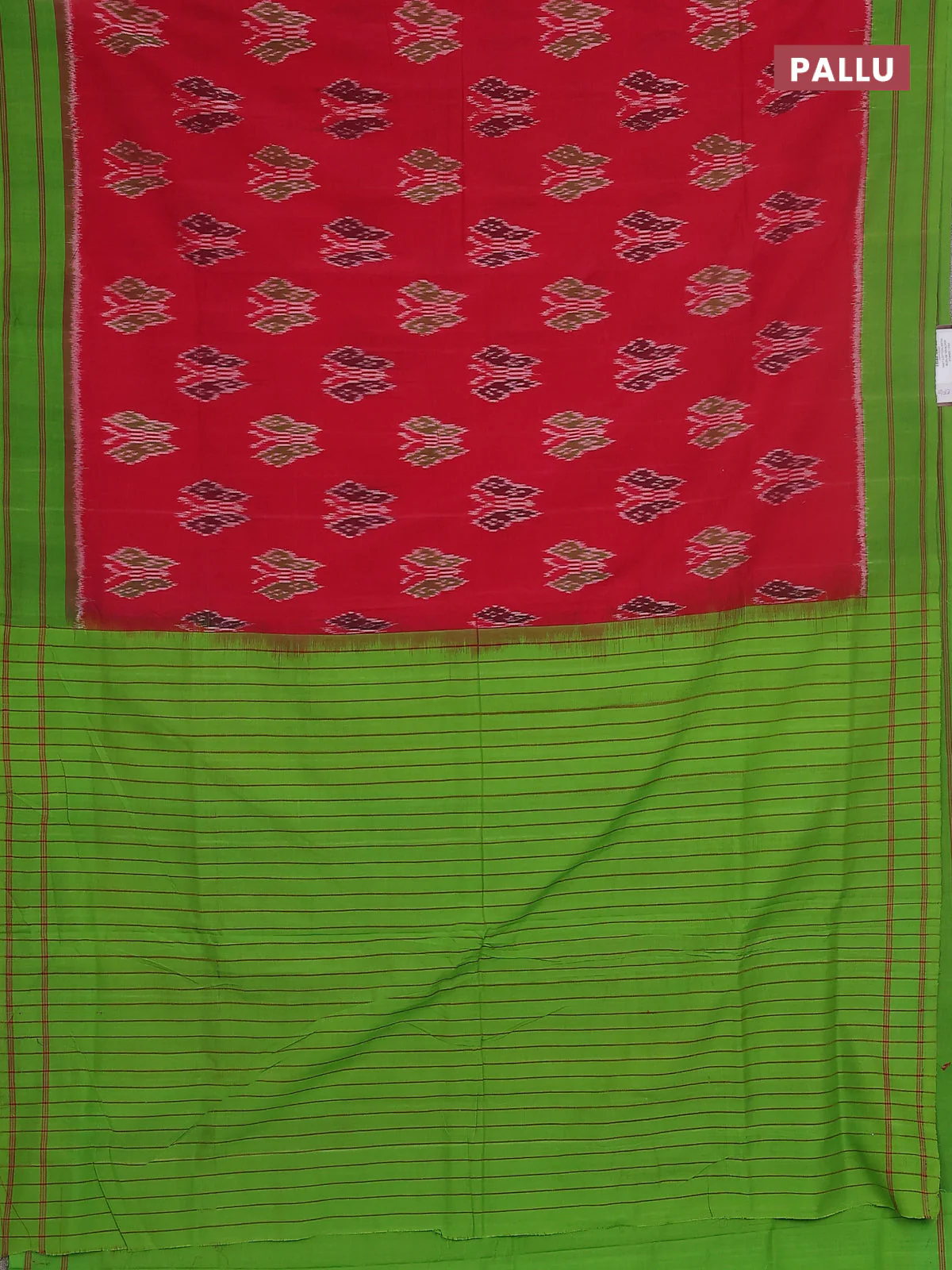 Ikat cotton saree pink and light green with allover ikat butta weaves and simple border - Image 3