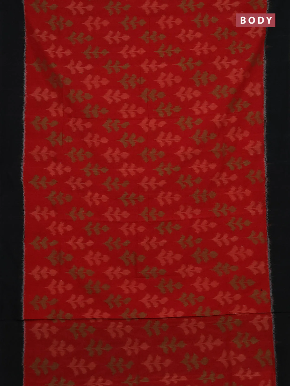 Ikat cotton saree red and black with allover ikat butta weaves and simple border - Image 2