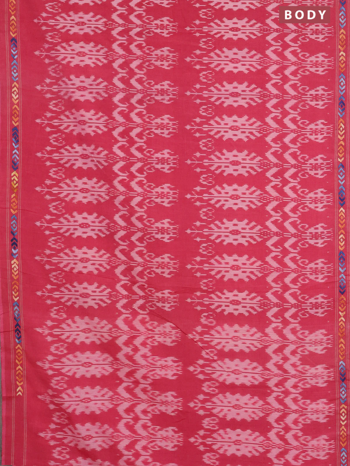 Ikat cotton saree red with allover ikat weaves and kantha stitch work pallu - Image 2