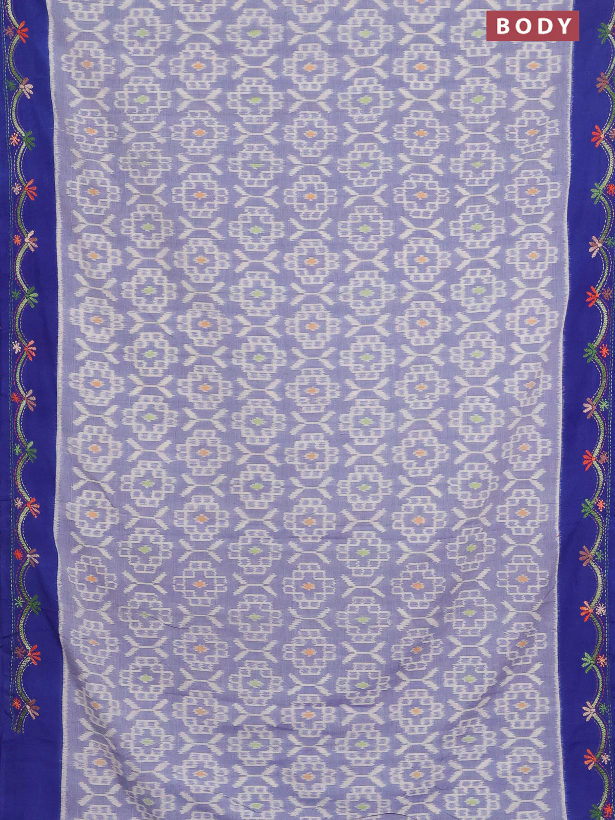Ikat cotton saree royal blue and blue with allover ikat weaves and kantha stitch work pallu - Image 2