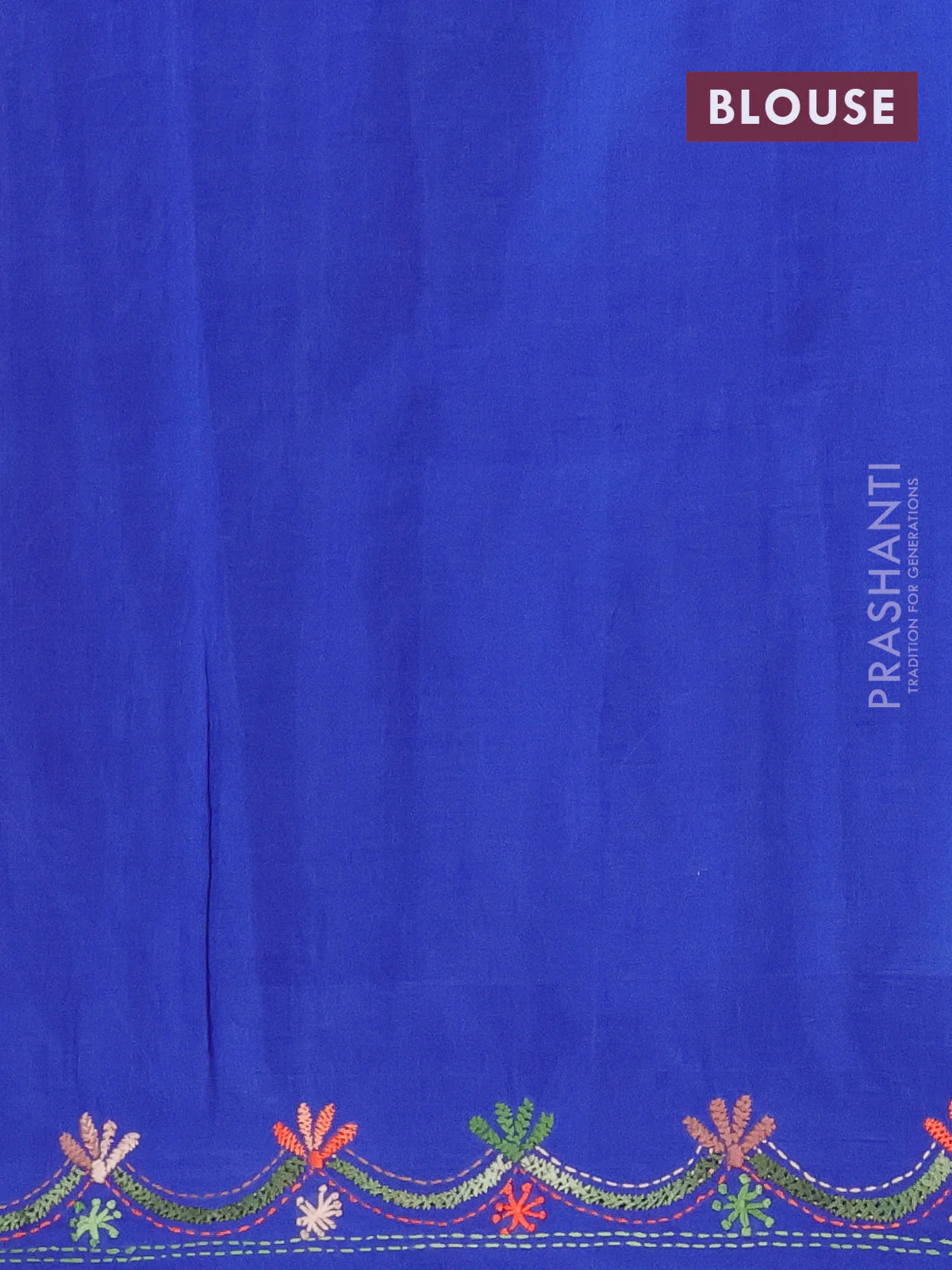 Ikat cotton saree royal blue and blue with allover ikat weaves and kantha stitch work pallu - Image 4
