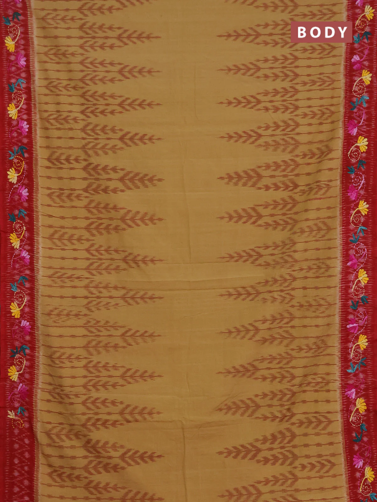 Ikat cotton saree sandal and maroon with allover ikat weaves and kantha stitch work pallu - Image 2