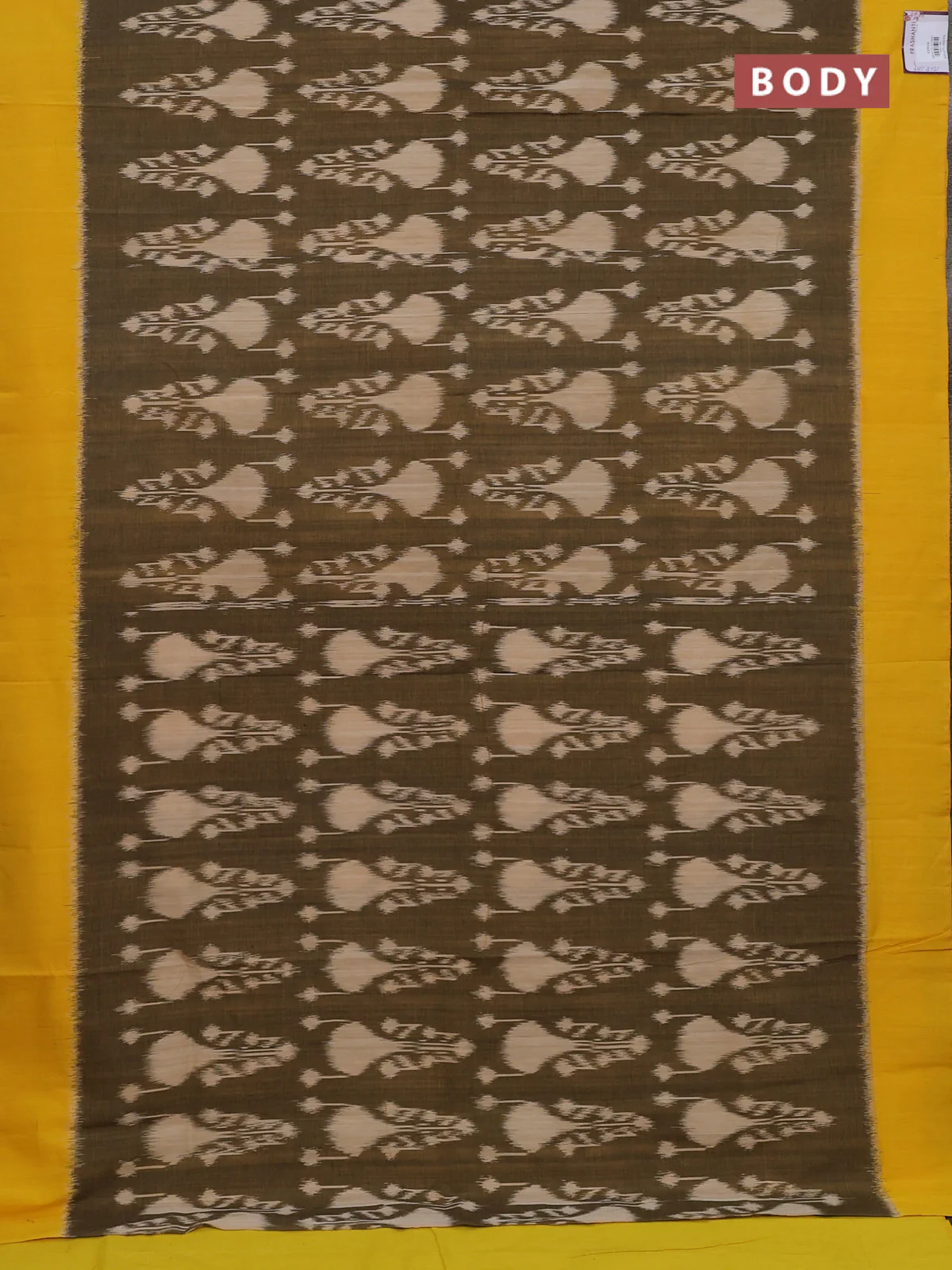 Ikat cotton saree sap green and yellow with allover ikat weaves and simple border - Image 2