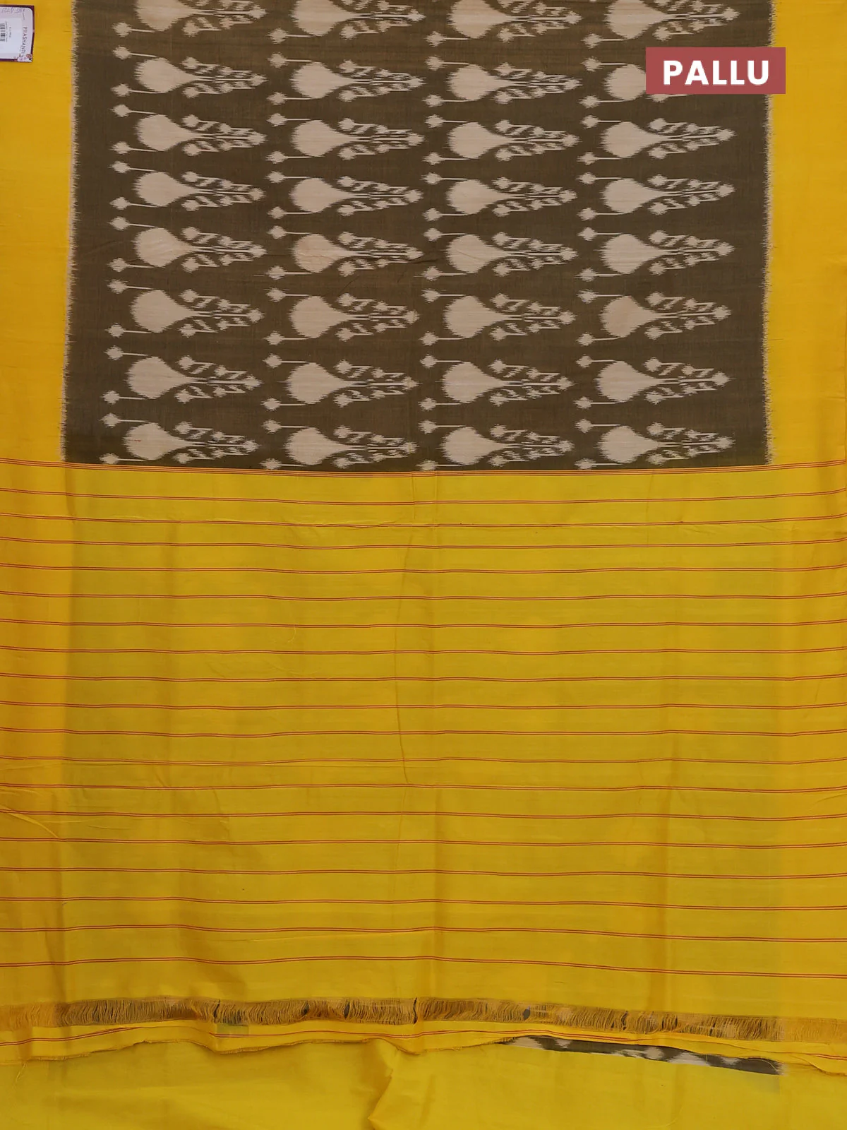 Ikat cotton saree sap green and yellow with allover ikat weaves and simple border - Image 3