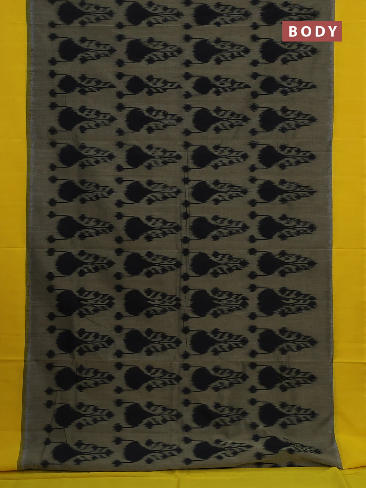 Ikat cotton saree sap green and yellow with allover ikat weaves and simple border - Image 2