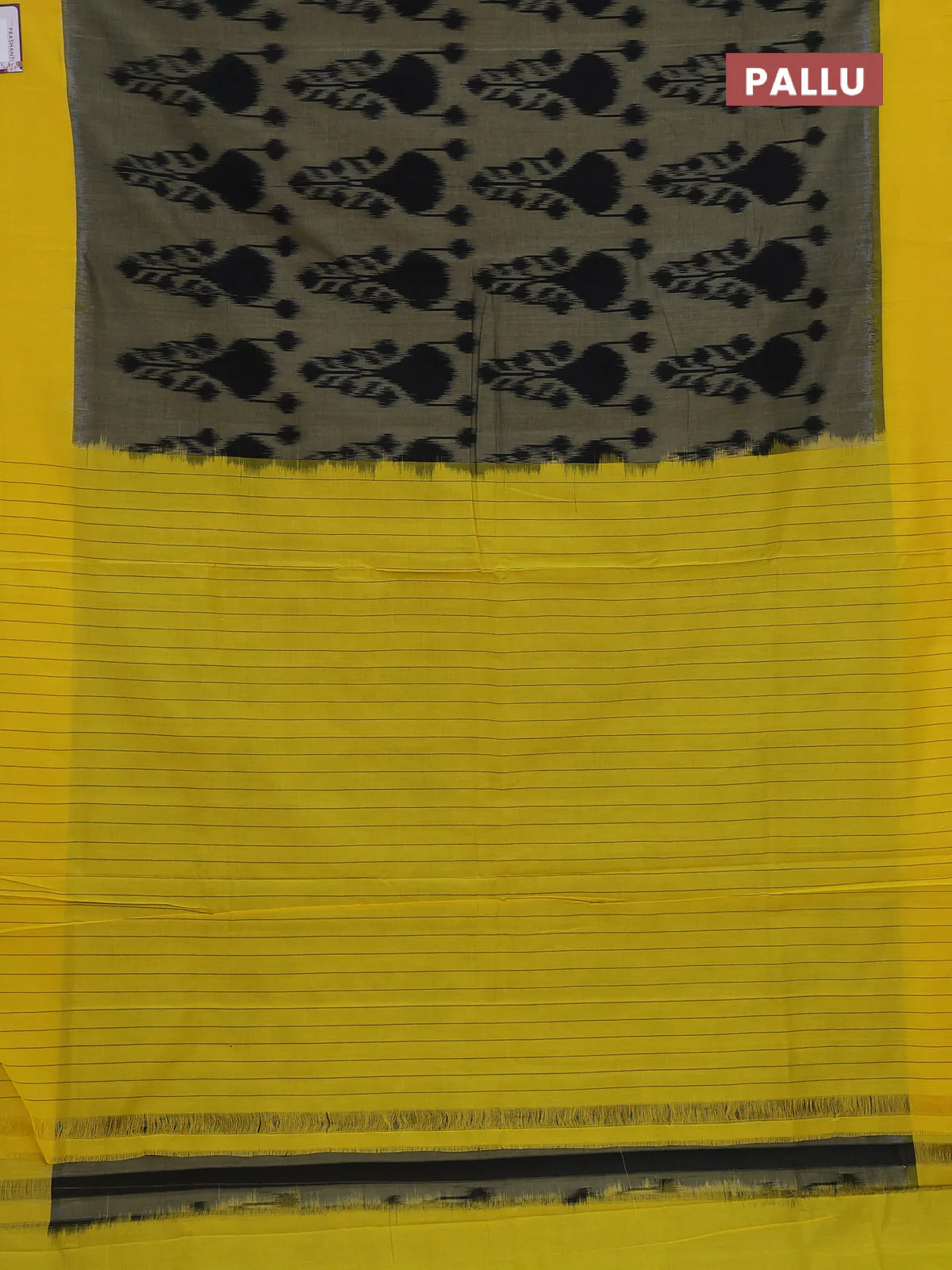 Ikat cotton saree sap green and yellow with allover ikat weaves and simple border - Image 3