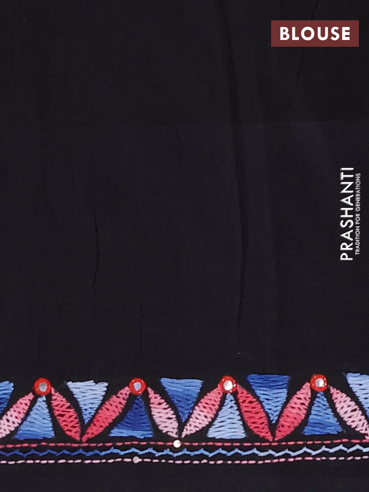 Ikat cotton saree tri colour and black with plain body and ikat weaves & kantha stitch work border - Image 4