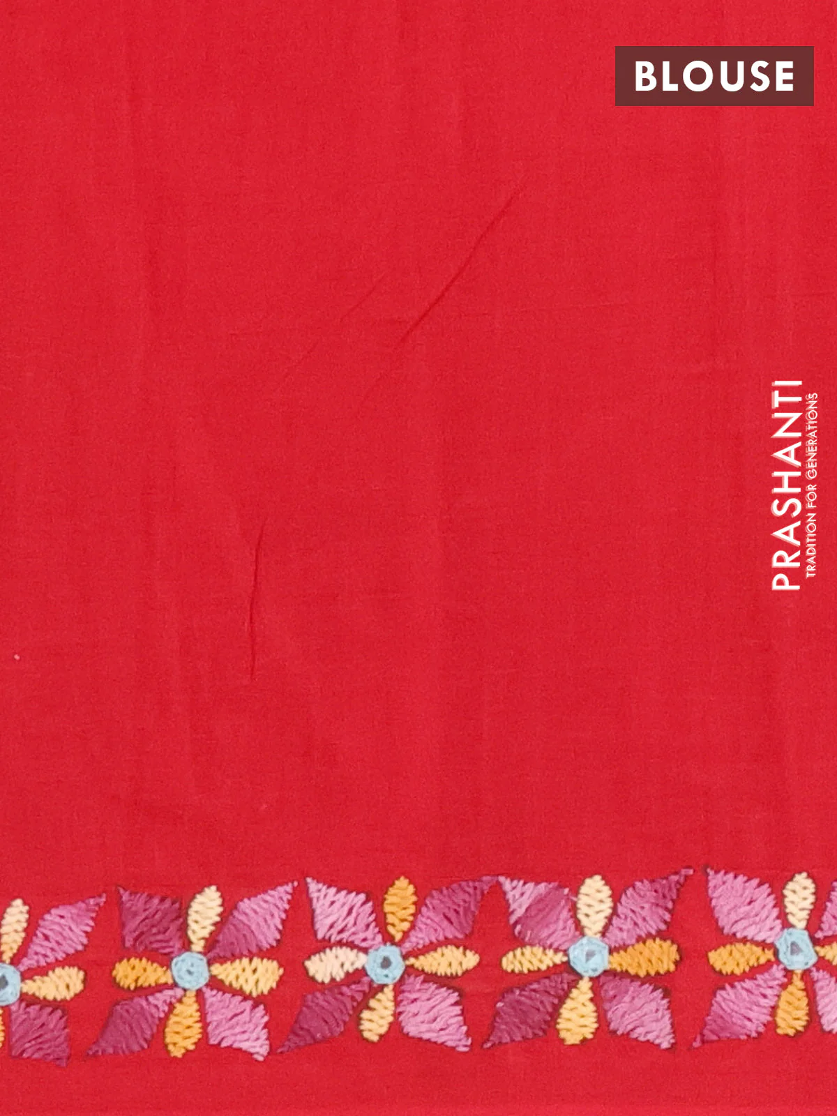 Ikat cotton saree tri colour and maroon with plain body and ikat weaves & kantha stitch work border - Image 4