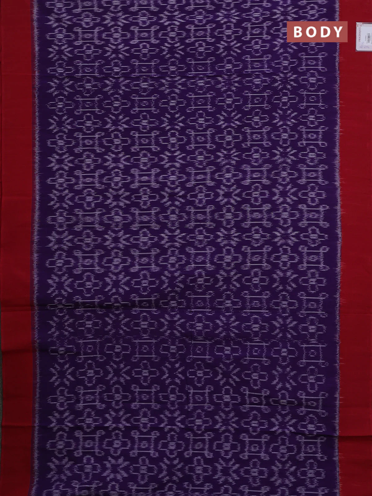 Ikat cotton saree violet and red with allover ikat weaves and simple border - Image 2