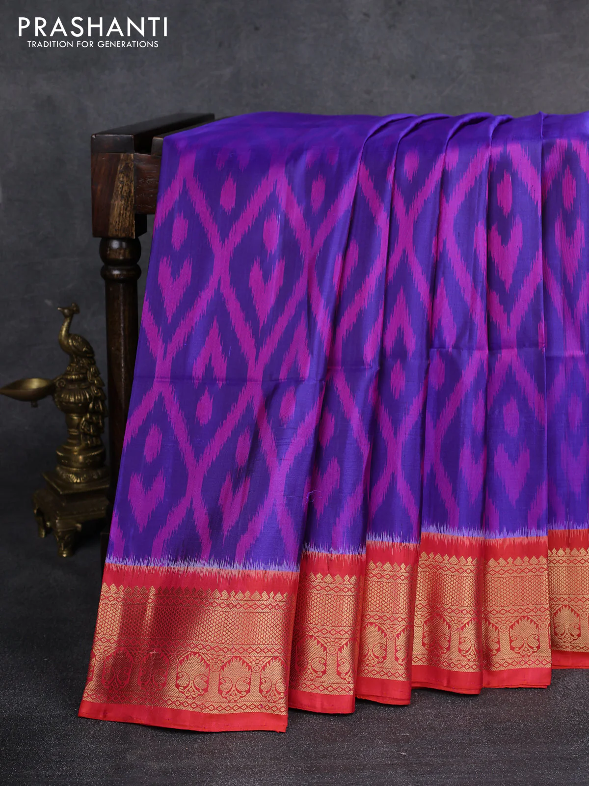 Ikat soft silk saree blue and dual shade of pink with allover ikat weaves and zari woven border