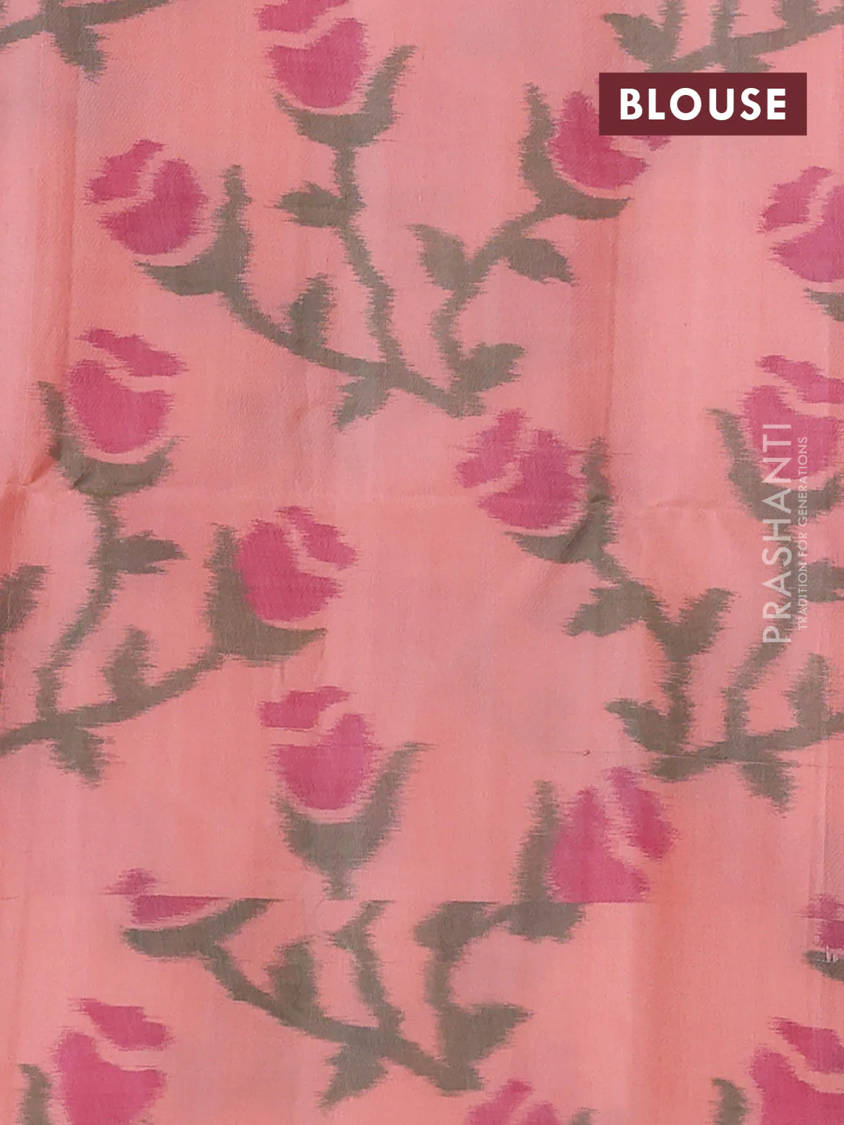 Ikat soft silk saree blue and peach orange with zari woven buttas and ikat style border - Image 3