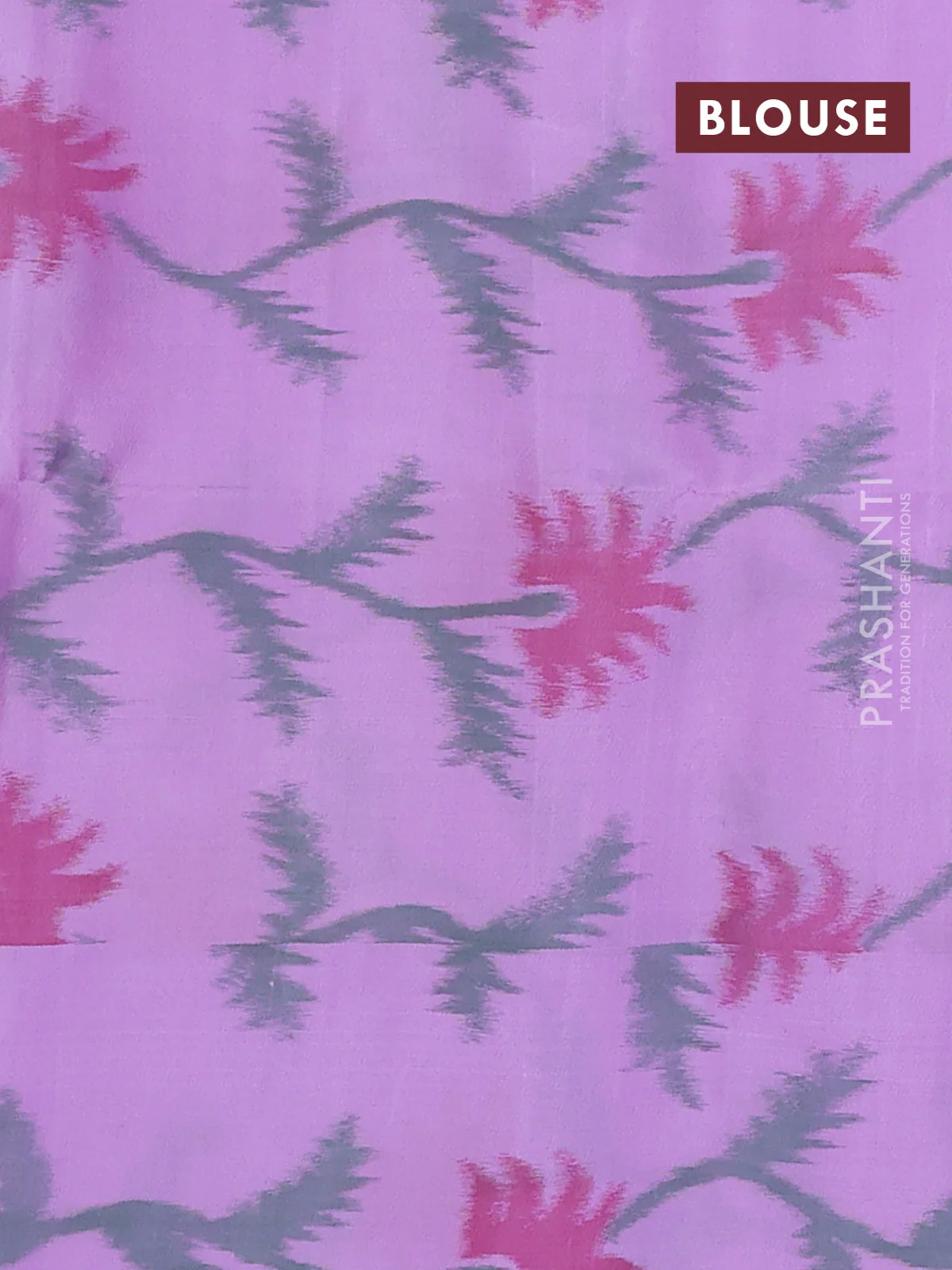 Ikat soft silk saree lime green and lavender with zari woven buttas and ikat style border - Image 3