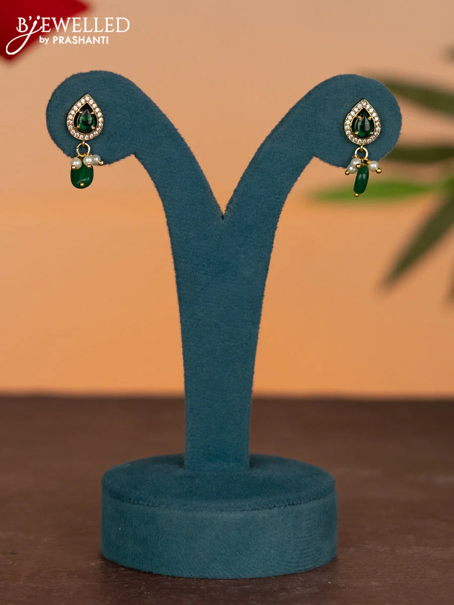 Invisible chain elephant design with multicolour & cz stones and pearl & green beads hangings - Image 2