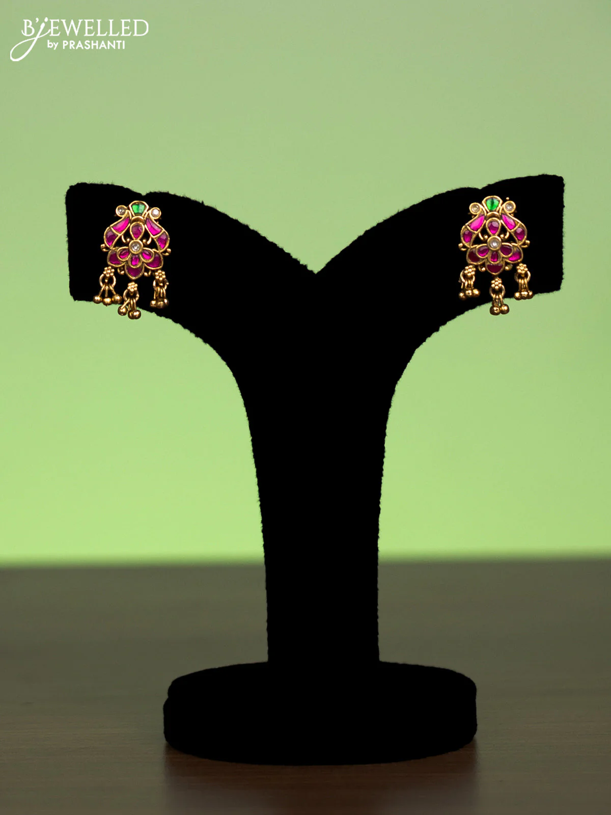 Jadau mugappu chain peacock design with jadau kundan stones and golden beads hangings - Image 2