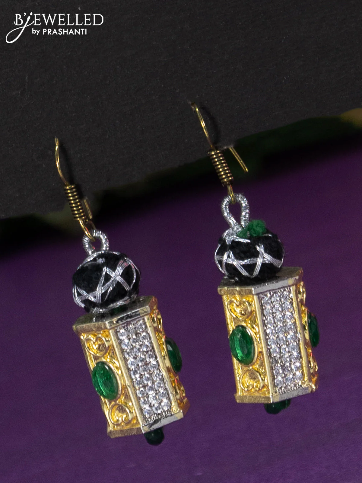 Jaipur beaded necklace with emerald and cz stones - Image 2