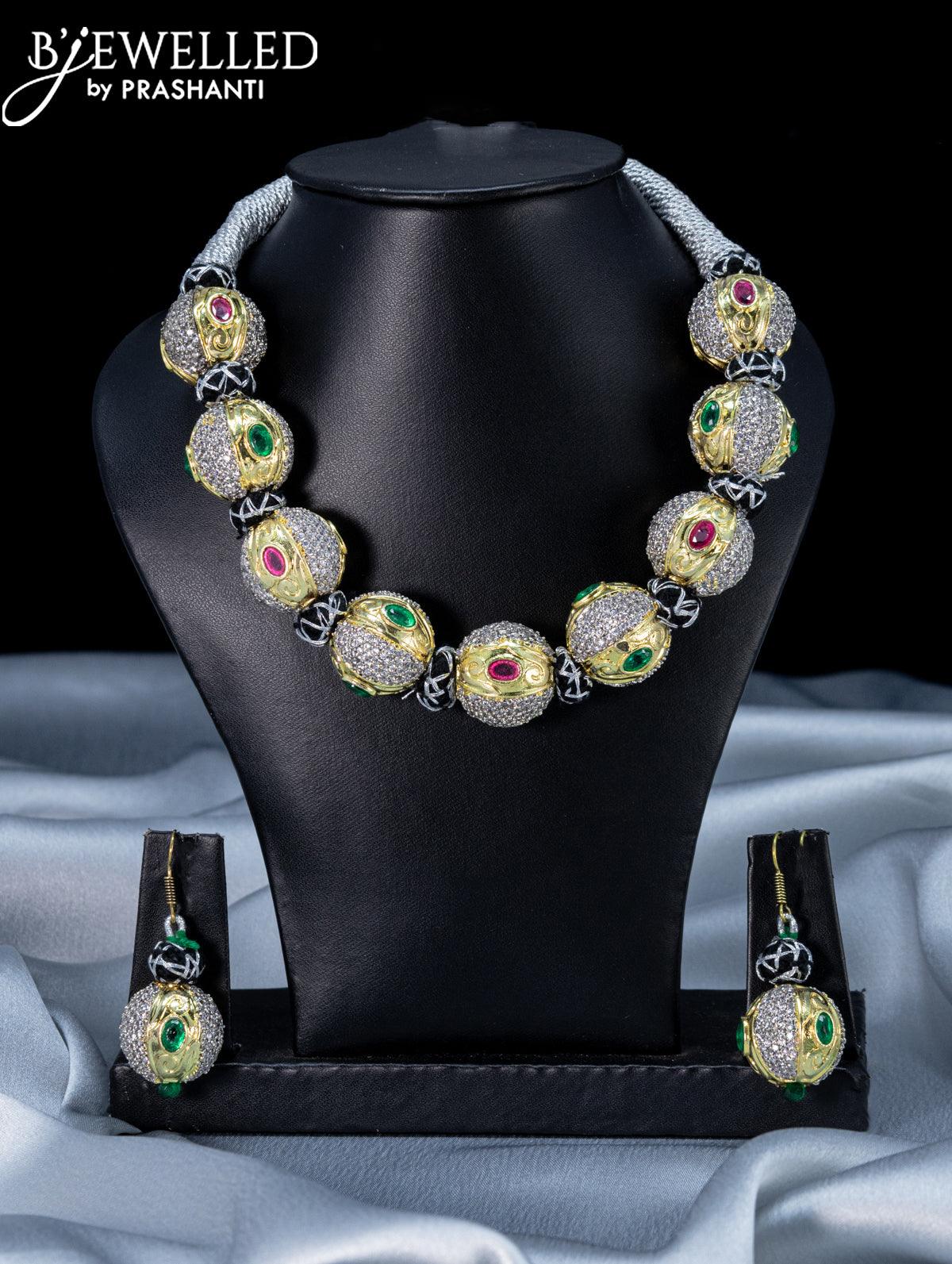 Jaipur beaded necklace with kemp and cz stones