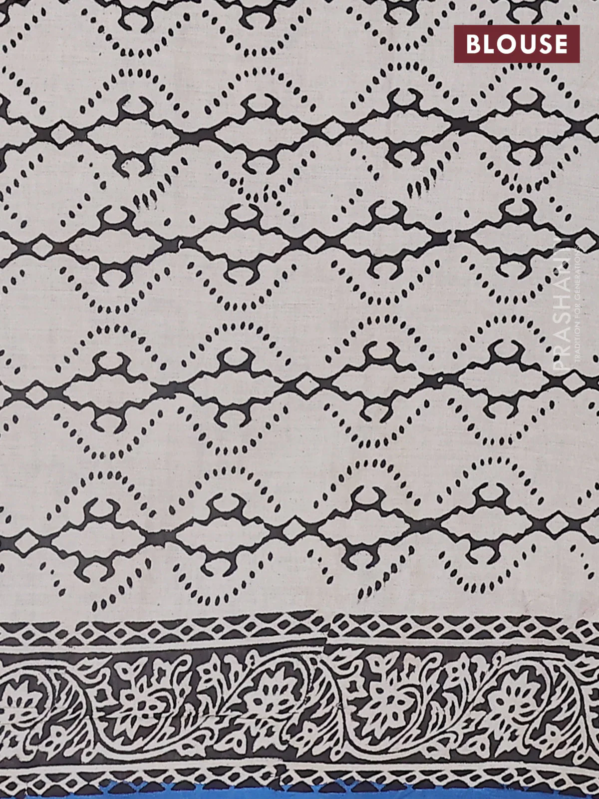Jaipur cotton saree beige and black blue with allover kalamkari prints and printed border - Image 4