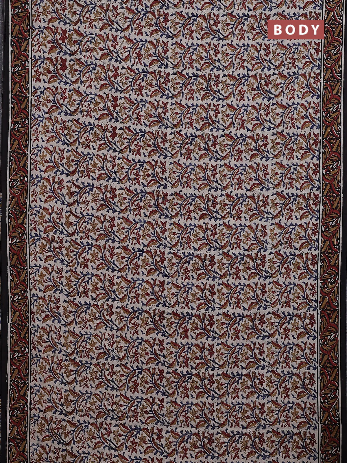 Jaipur cotton saree beige and black with allover kalamkari prints and printed border - Image 2