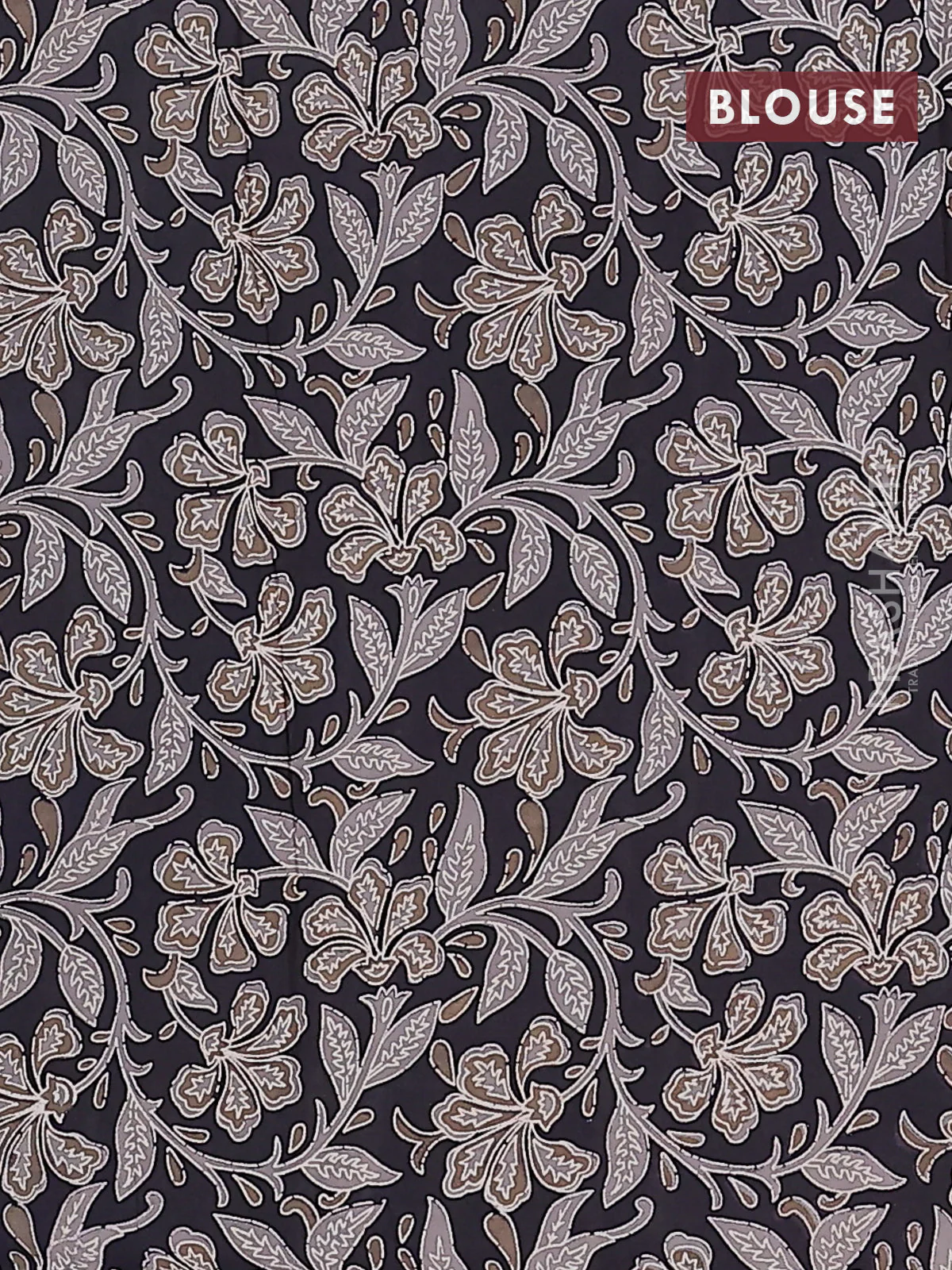Jaipur cotton saree beige and black with allover prints and printed border - Image 4