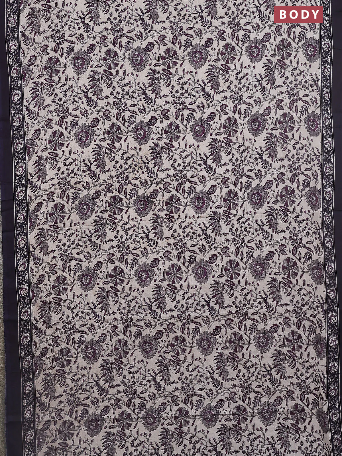 Jaipur cotton saree beige and black with allover prints and printed border - Image 2