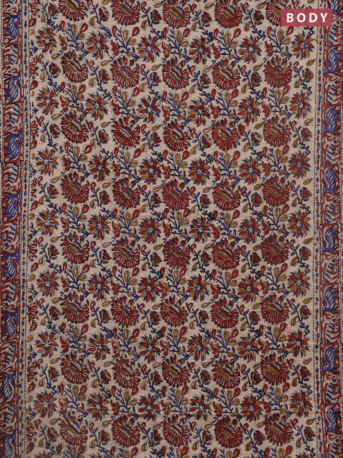Jaipur cotton saree beige and maroon with allover kalamkari prints and printed border - Image 2