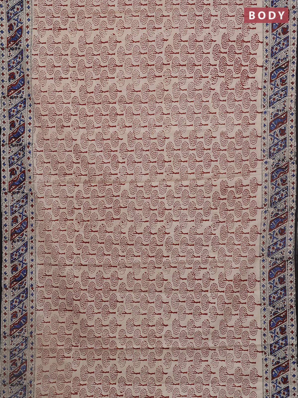 Jaipur cotton saree beige rust shade and black with allover prints and printed border - Image 2