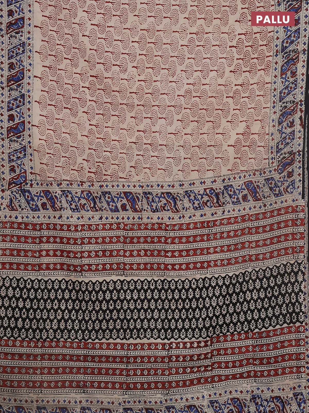 Jaipur cotton saree beige rust shade and black with allover prints and printed border - Image 3