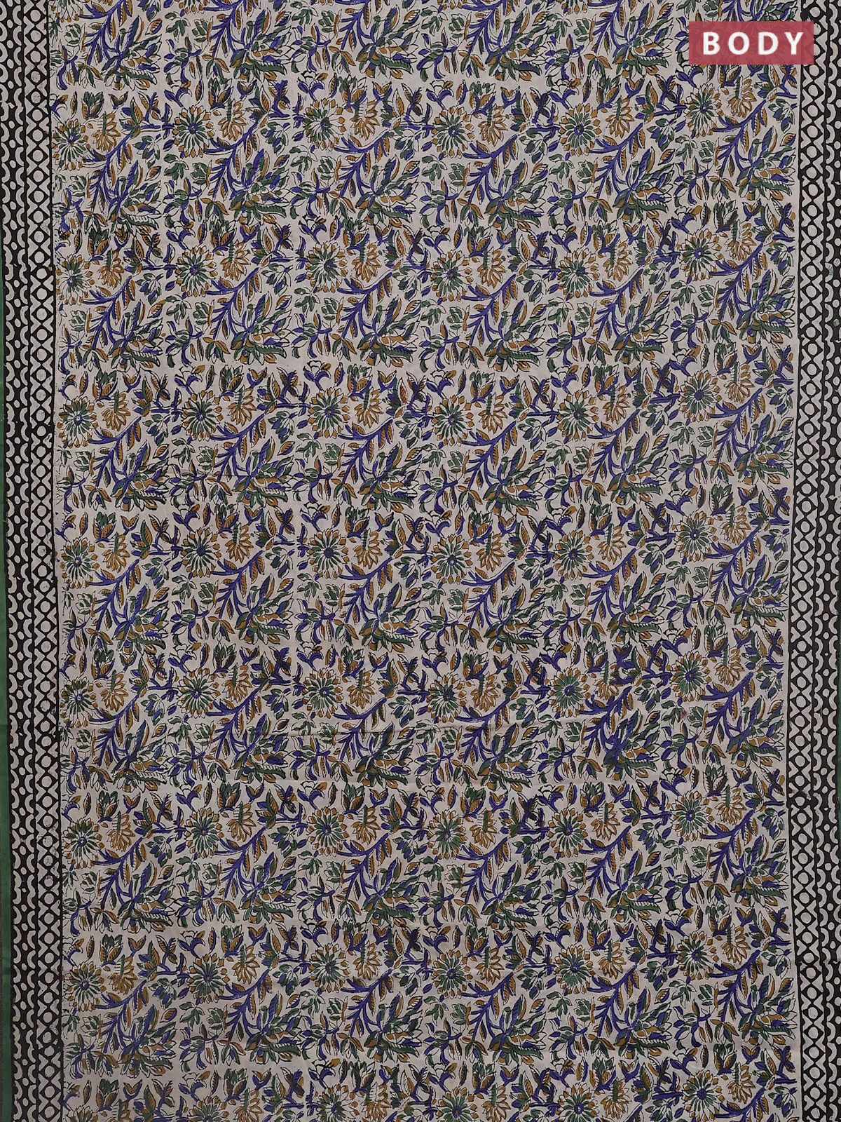 Jaipur cotton saree beige rust shade and green black with allover kalamkari prints and printed border - Image 2