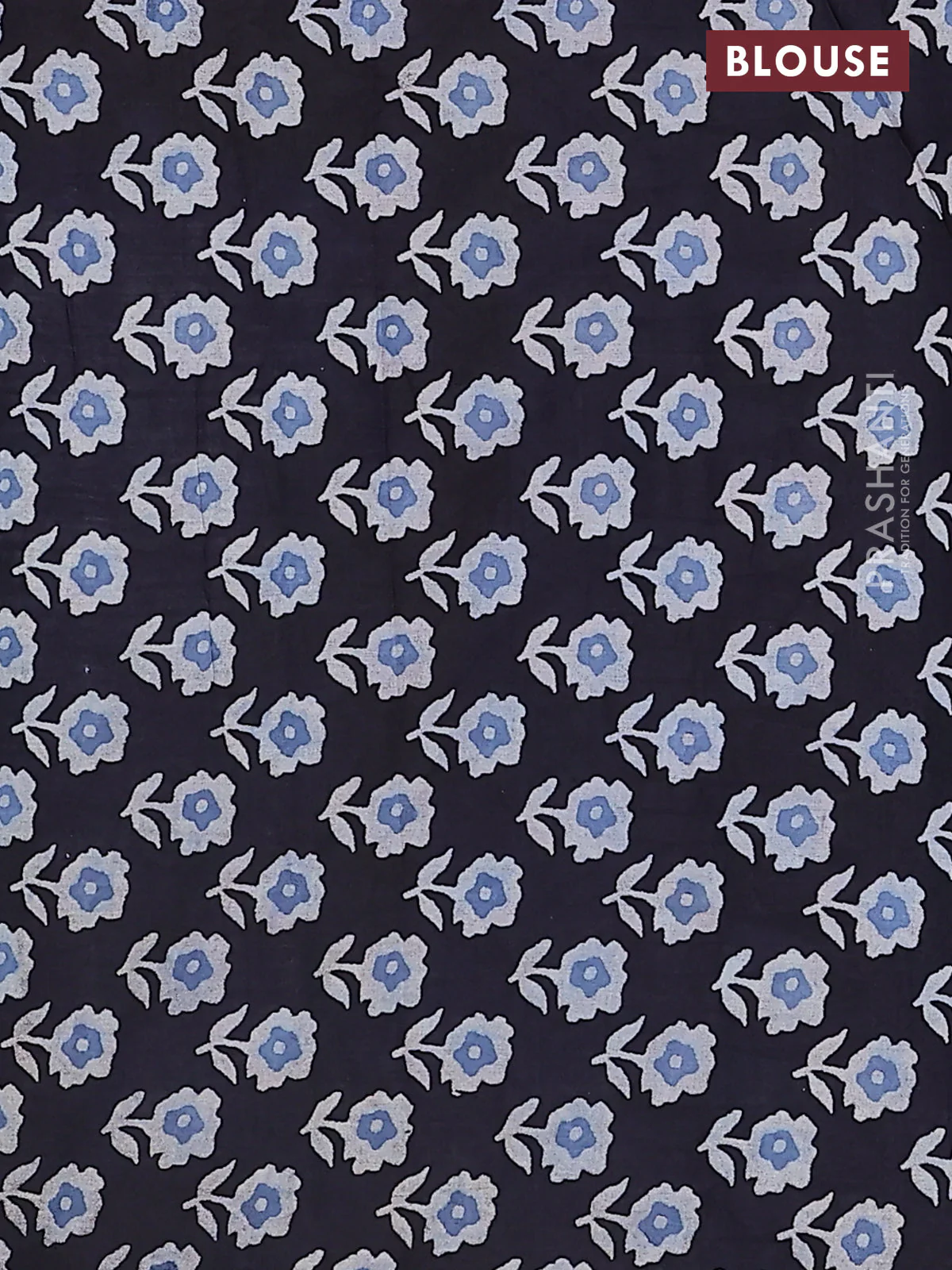 Jaipur cotton saree black and blue maroon with allover ajrakh prints and printed border - Image 4