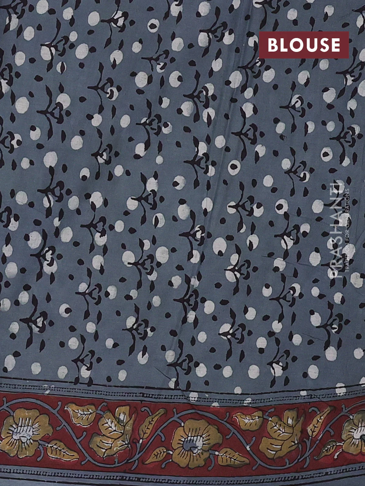 Jaipur cotton saree black and brown grey with allover kalamkari prints and printed border - Image 4