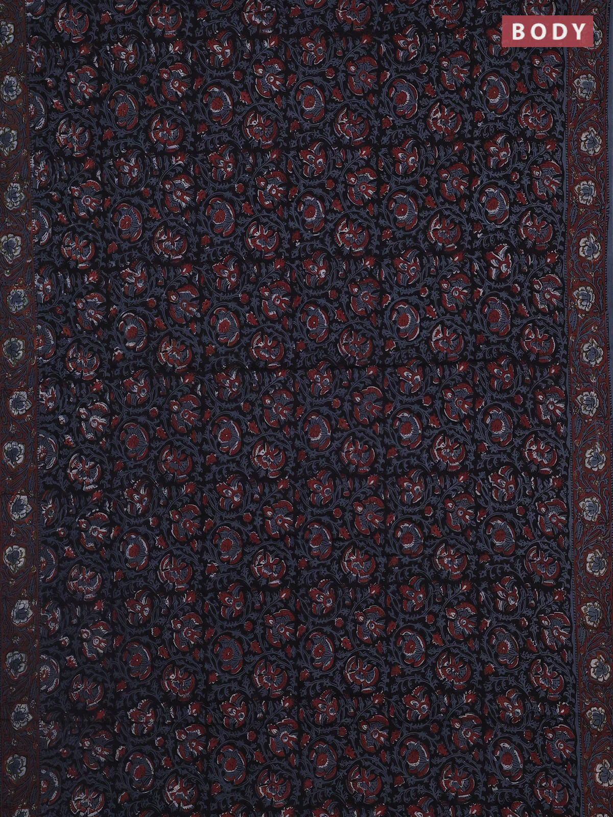 Jaipur cotton saree black and grey with allover kalamkari prints and printed border - Image 2
