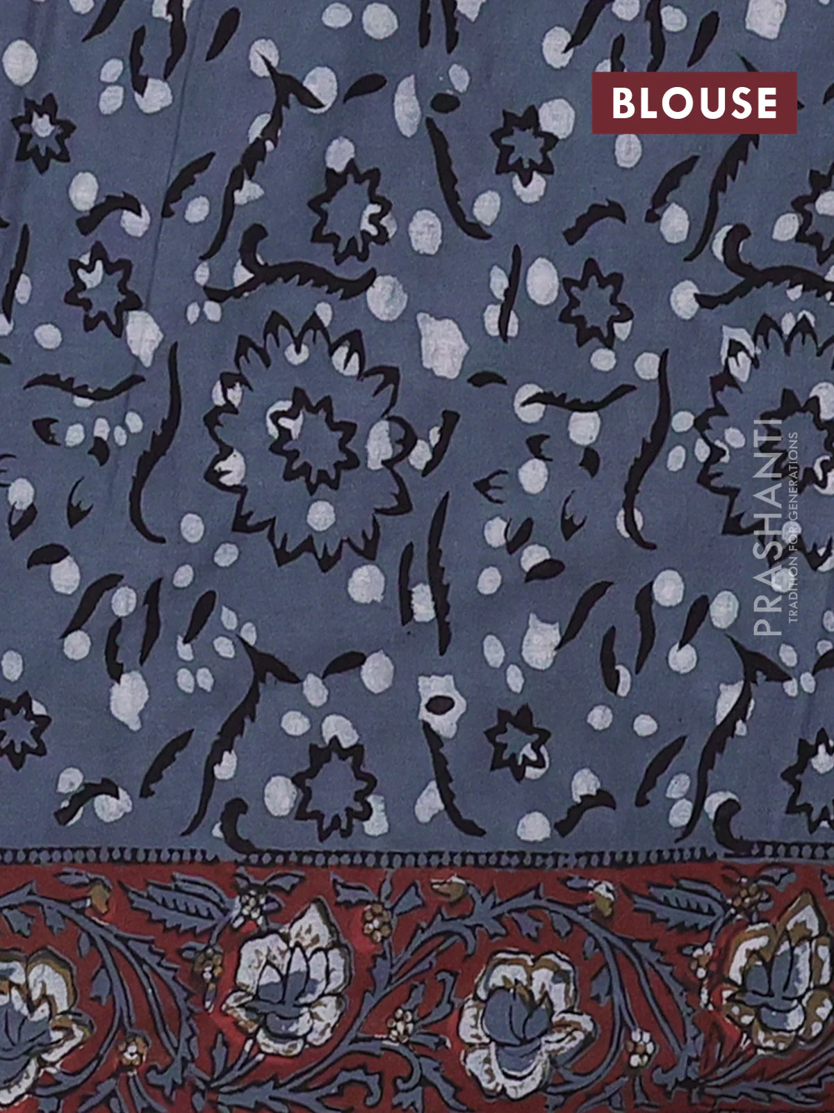 Jaipur cotton saree black and grey with allover kalamkari prints and printed border - Image 4