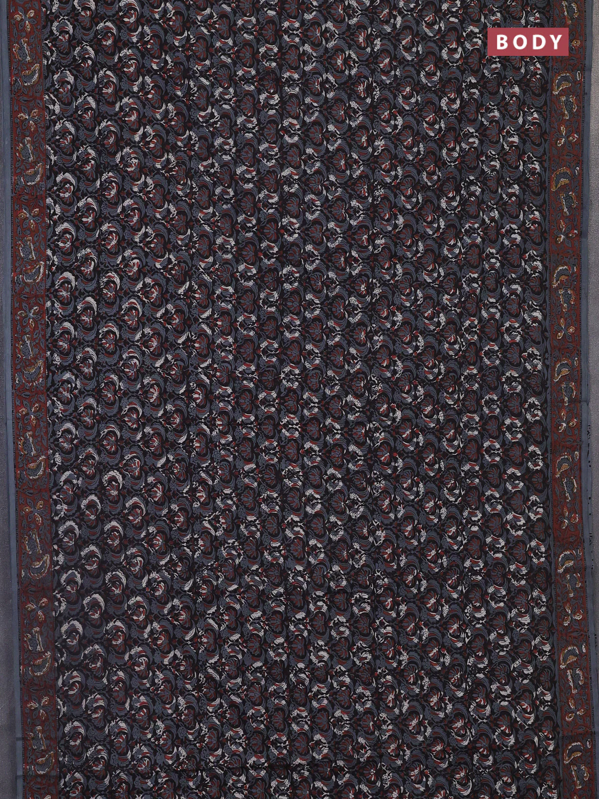 Jaipur cotton saree black and grey with allover kalamkari prints and printed border - Image 2