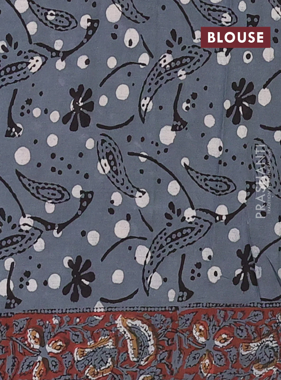 Jaipur cotton saree black and grey with allover kalamkari prints and printed border - Image 4